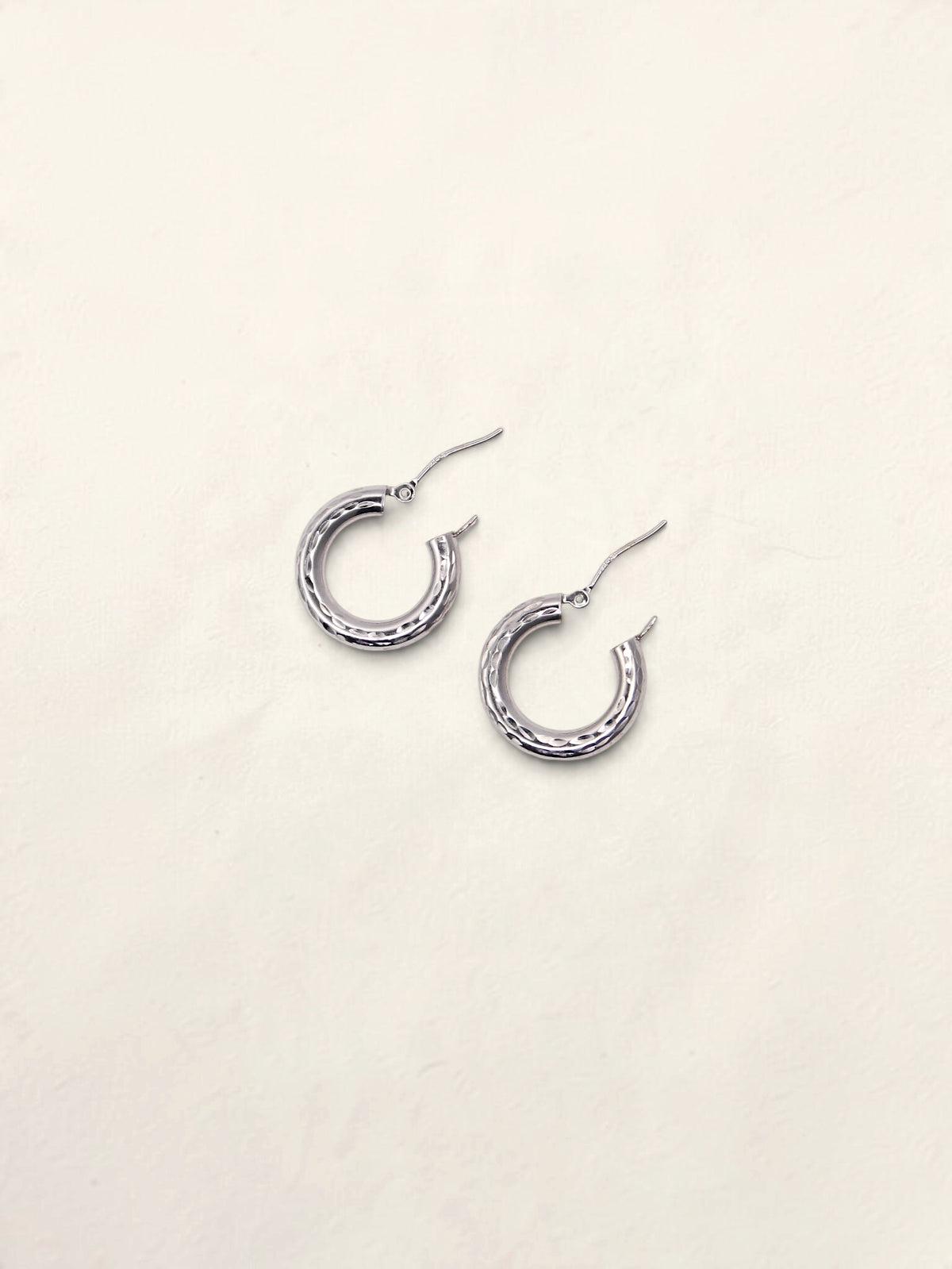 14K White Gold Small Textured Hoops