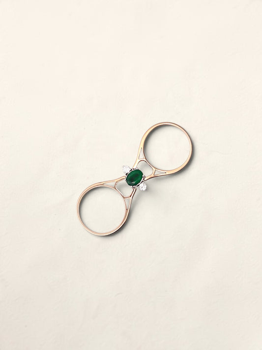 14K Yellow Gold Emerald and Ruby Reversible Diamond Ring