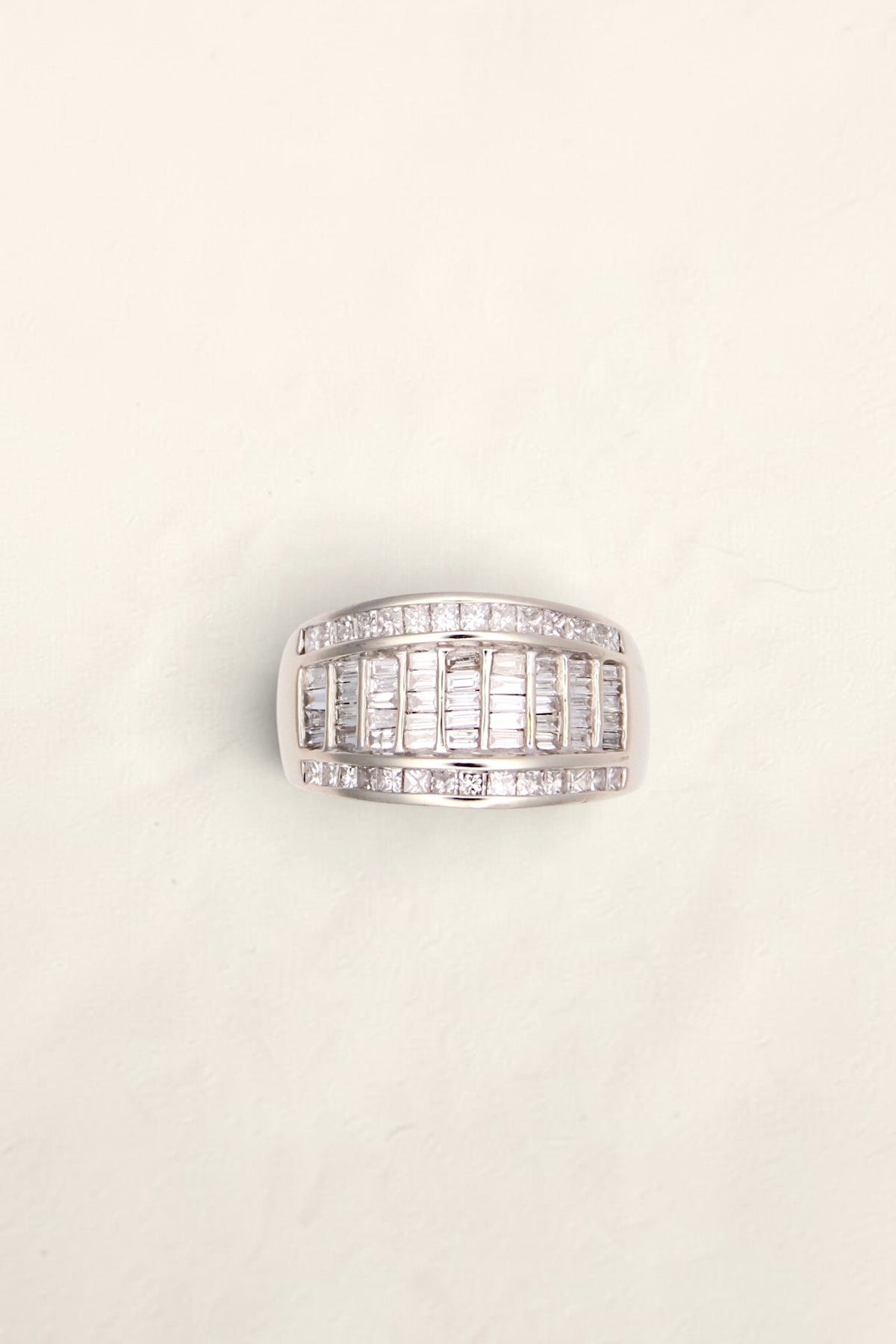 14K White Gold Ring with Emerald and Princess Diamonds