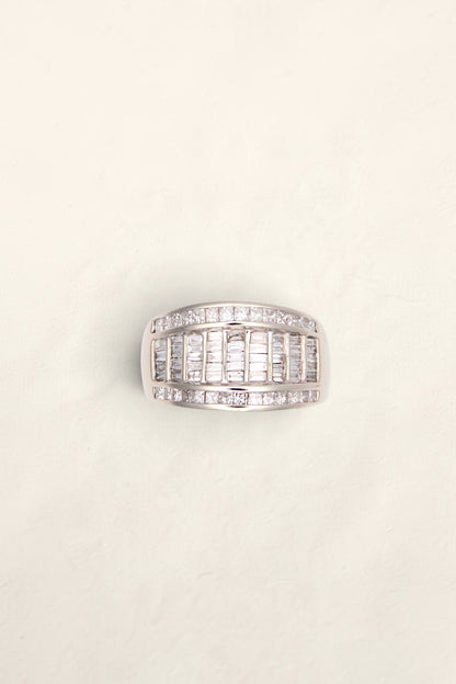 14K White Gold Ring with Emerald and Princess Diamonds