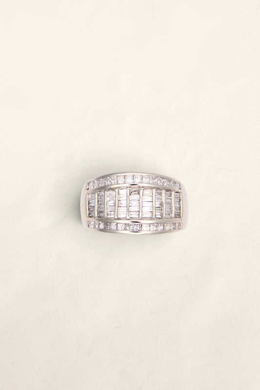 14K White Gold Ring with Emerald and Princess Diamonds