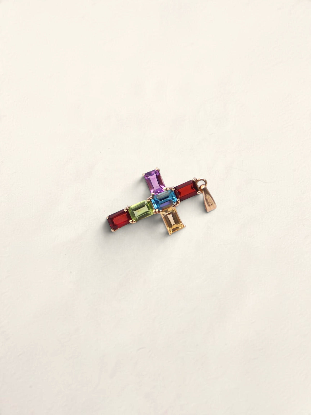14K Yellow Gold Gemstone Cross Pendant