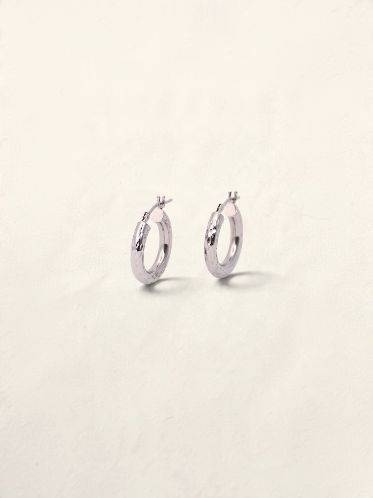 14K White Gold Small Textured Hoops