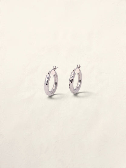 14K White Gold Small Textured Hoops