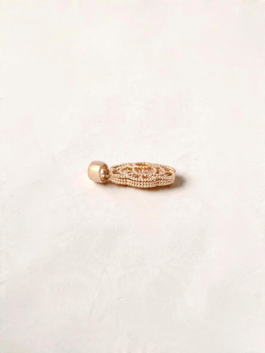 14K Yellow Gold Guilloché Rose Pendant