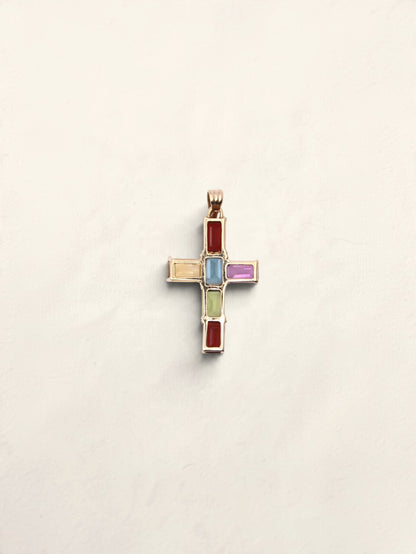 14K Yellow Gold Gemstone Cross Pendant