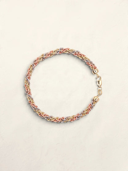 14K Tri-Tone Braided Rope Bracelet