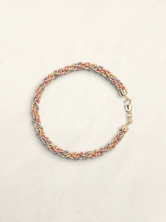 14K Tri-Tone Braided Rope Bracelet