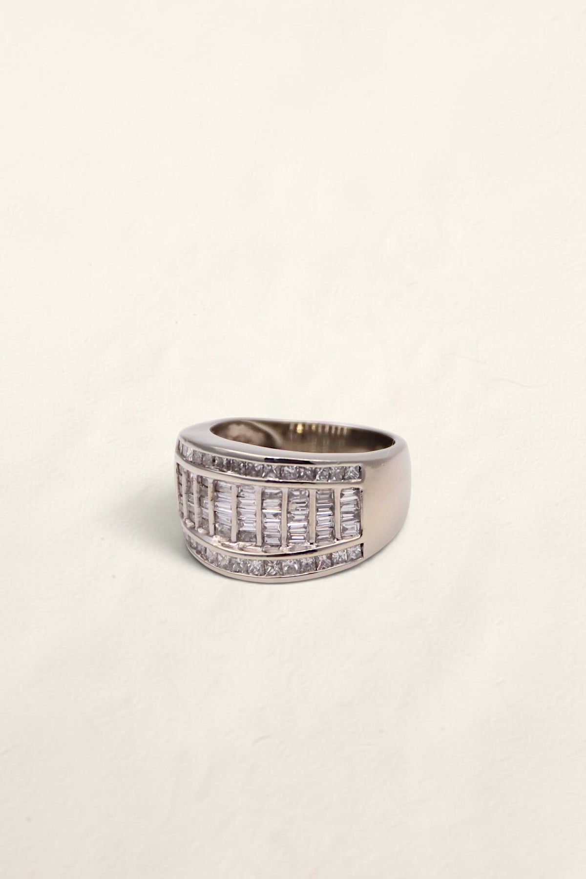 14K White Gold Ring with Emerald and Princess Diamonds