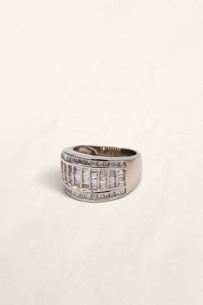 14K White Gold Ring with Emerald and Princess Diamonds