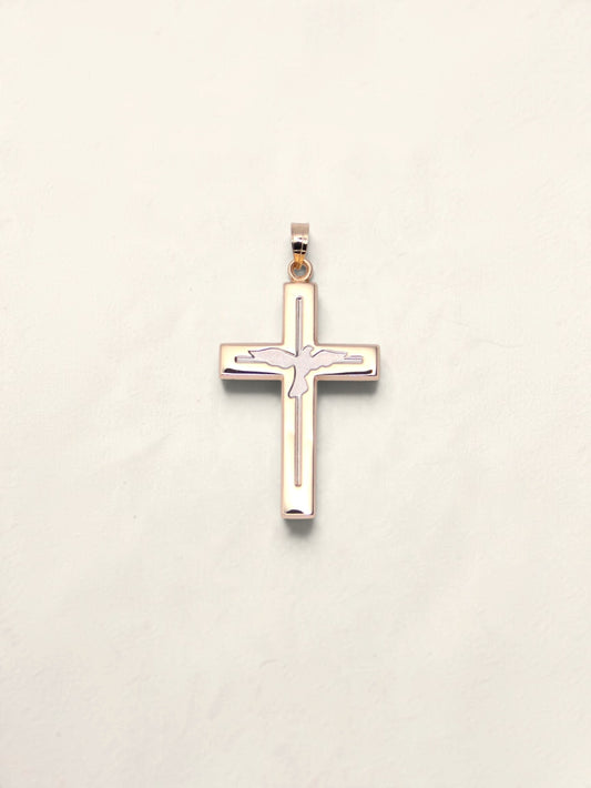 14K Two Tone Dove Cross Pendant