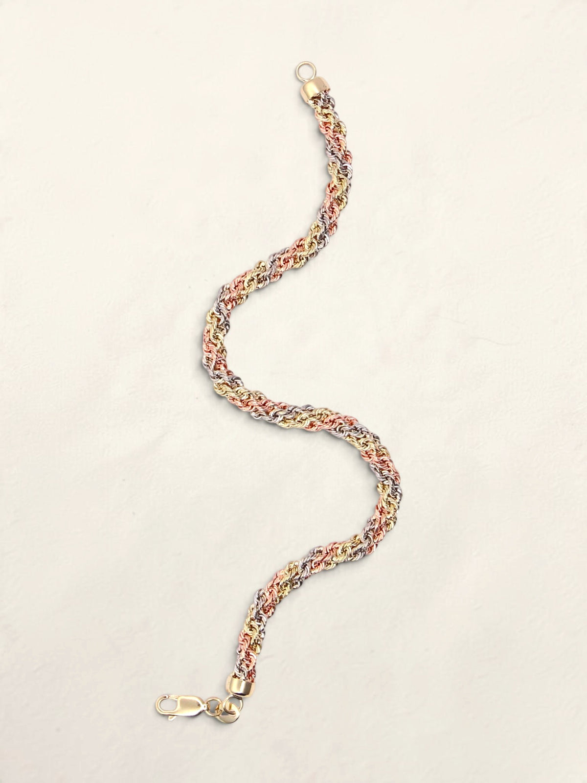 14K Tri-Tone Braided Rope Bracelet
