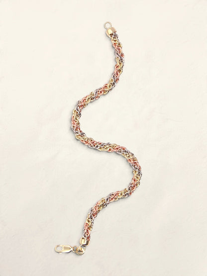 14K Tri-Tone Braided Rope Bracelet