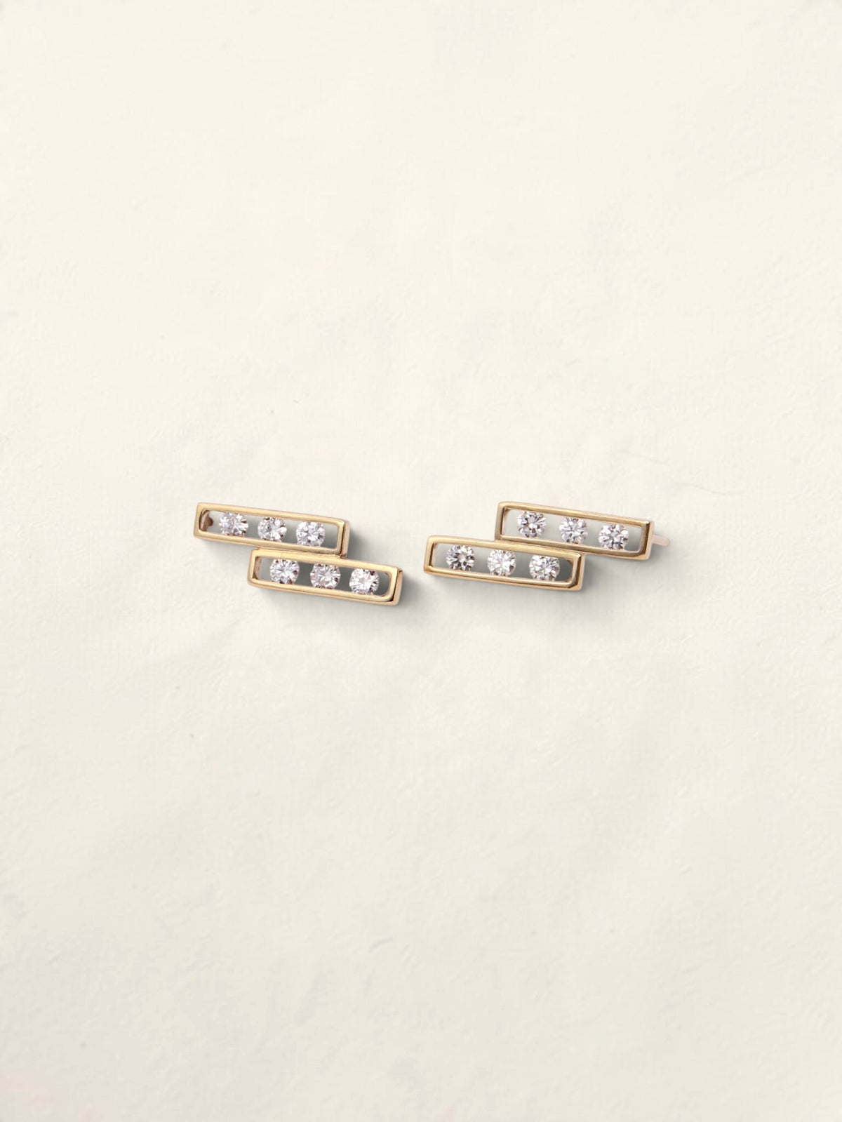 14K Yellow Gold Rectangular Diamond Drop Studs