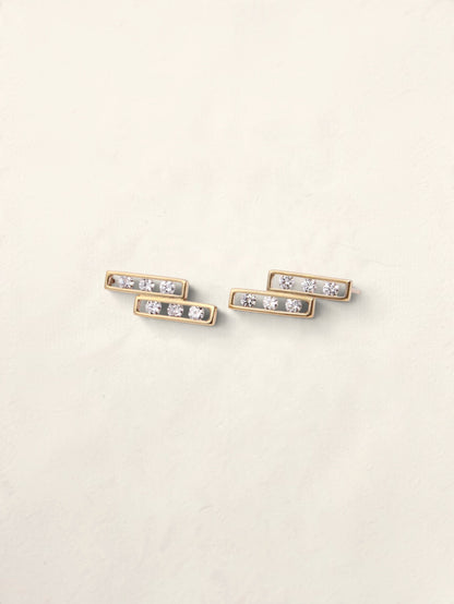 14K Yellow Gold Rectangular Diamond Drop Studs