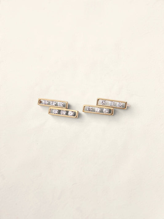 14K Yellow Gold Rectangular Diamond Drop Studs