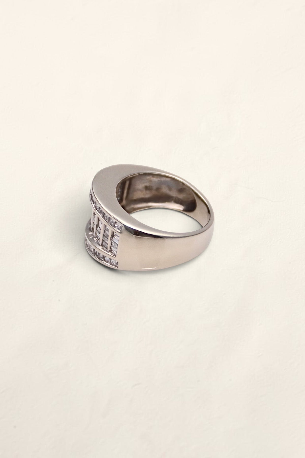 14K White Gold Ring with Emerald and Princess Diamonds