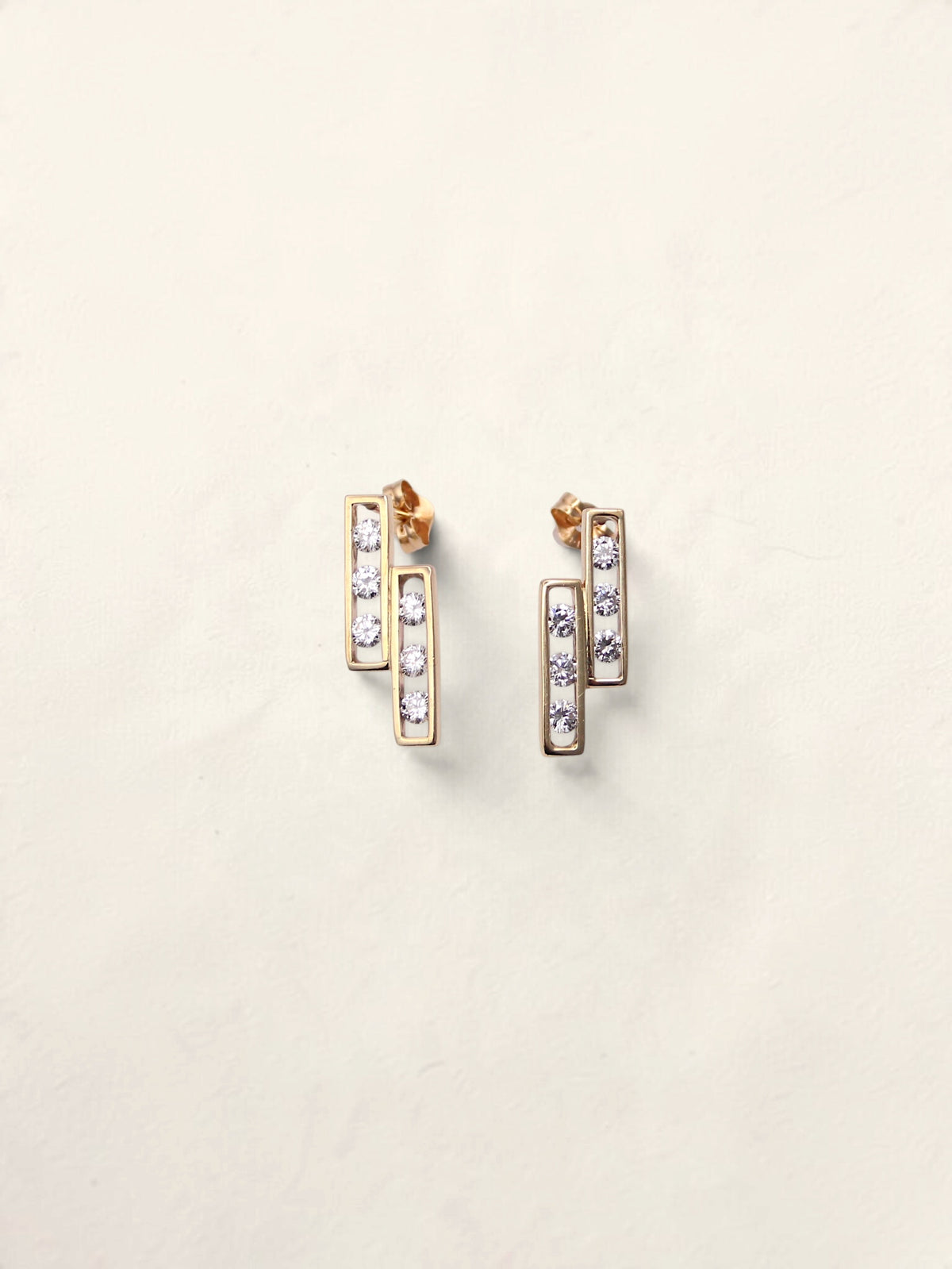 14K Yellow Gold Rectangular Diamond Drop Studs