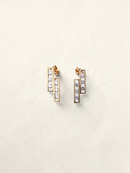 14K Yellow Gold Rectangular Diamond Drop Studs