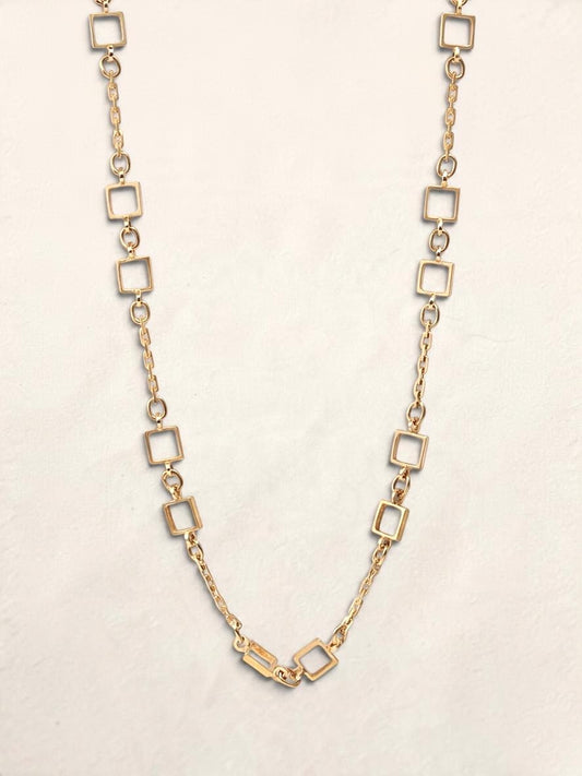 14K Yellow Gold Vintage Fancy Square Link Necklace