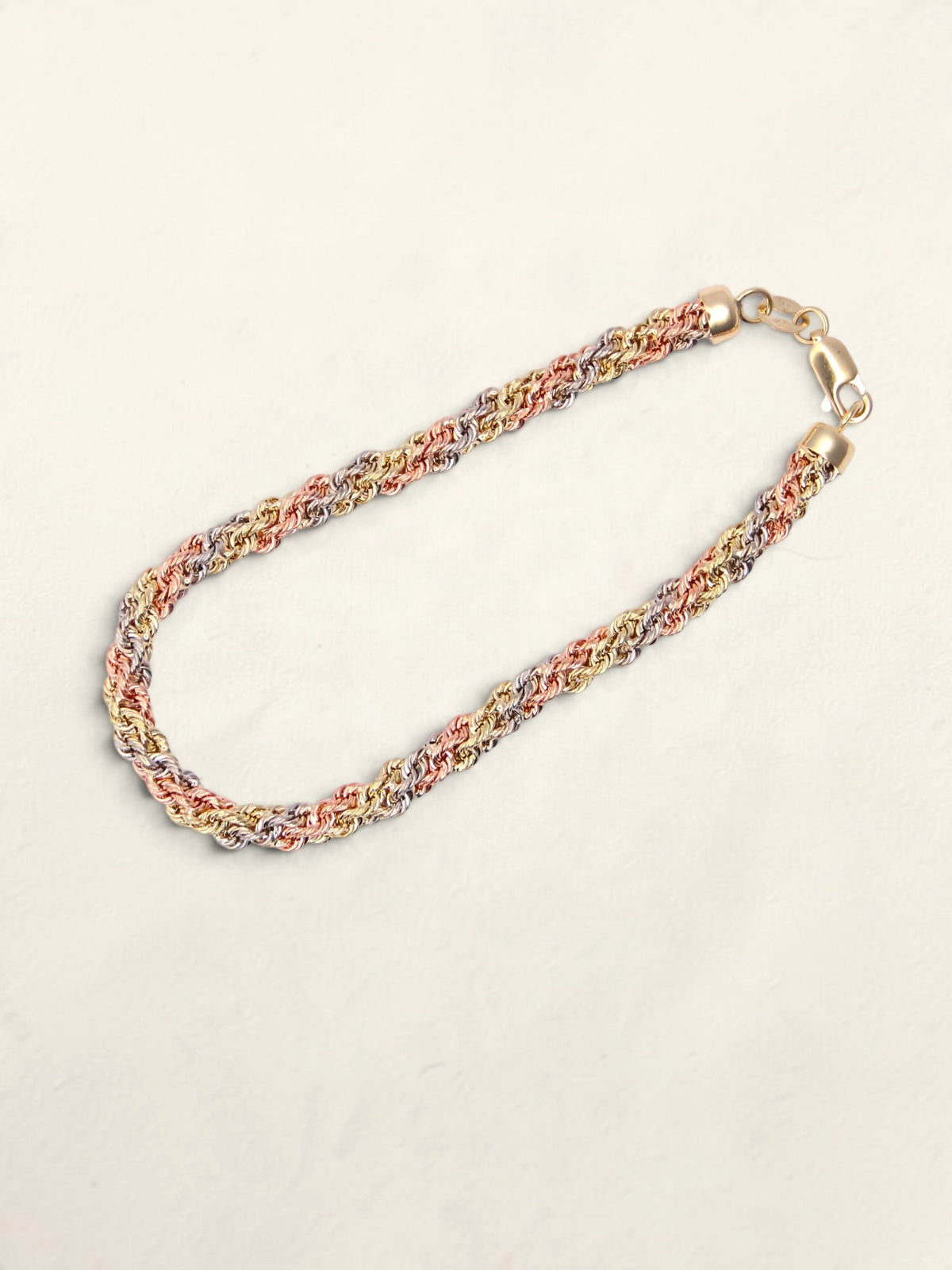 14K Tri-Tone Braided Rope Bracelet