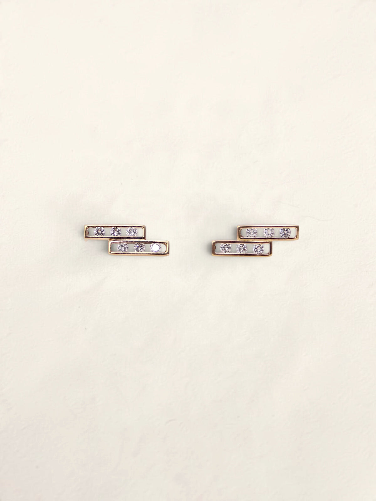 14K Yellow Gold Rectangular Diamond Drop Studs