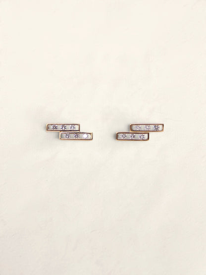 14K Yellow Gold Rectangular Diamond Drop Studs