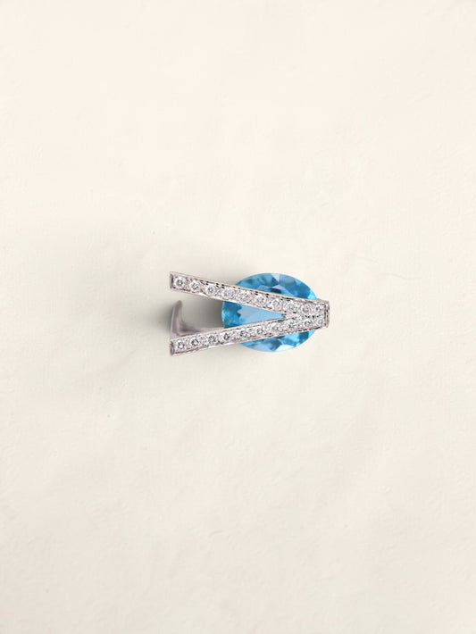 18K White Gold Sky Blue Topaz and Diamond Abstract Ring