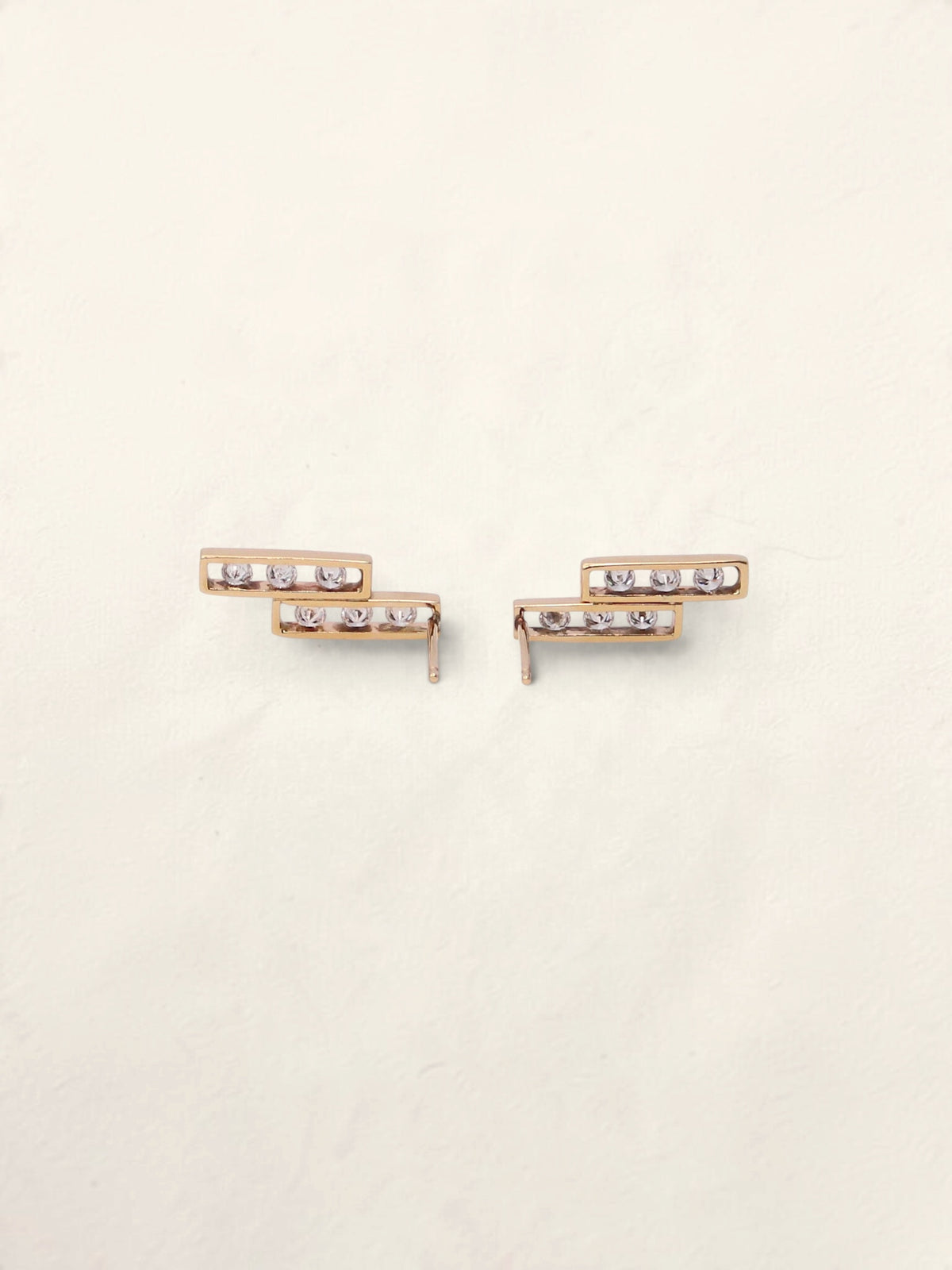 14K Yellow Gold Rectangular Diamond Drop Studs