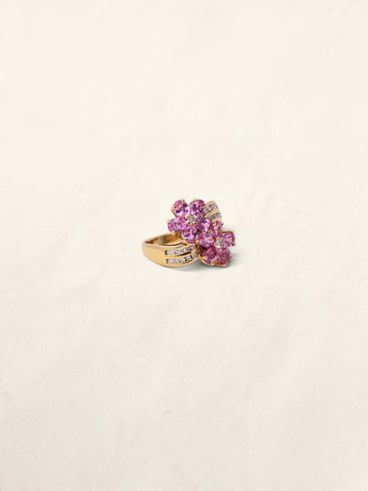 18K Yellow Gold Pink Sapphire Flower Ring with Diamonds