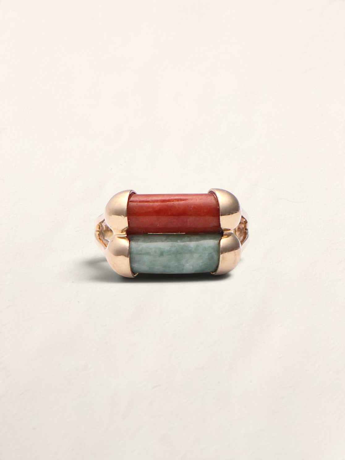 14k Green & Red Jade Ring