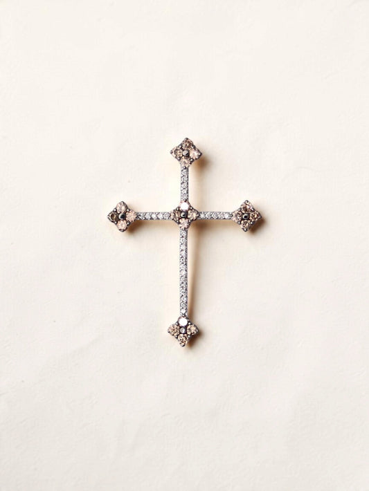 18K White Gold Chocolate and White Diamond Cross