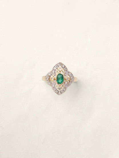 14K Yellow Gold Antique Emerald and Diamond Ring