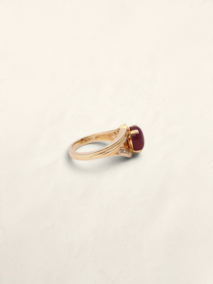 14K Yellow Gold Star Ruby and Diamond Ring