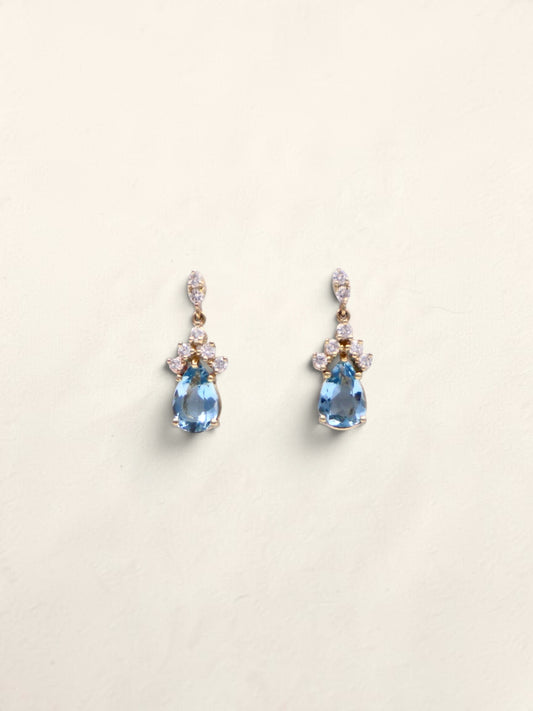 14k Gold Aquamarine & Diamond Earrings