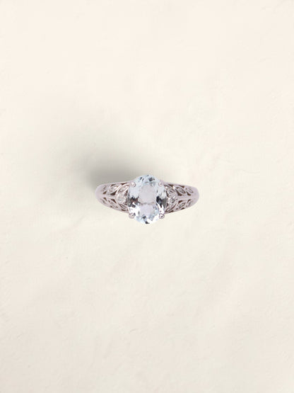 14K White Gold Aquamarine and Diamond Ring