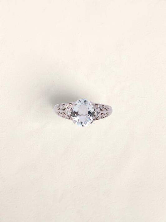 14K White Gold Aquamarine and Diamond Ring