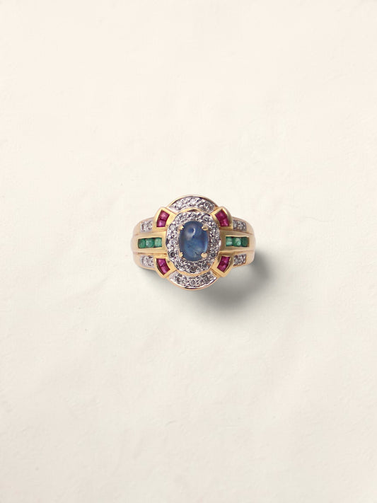 14K Yellow Gold Vintage Gemstone Diamond Ring