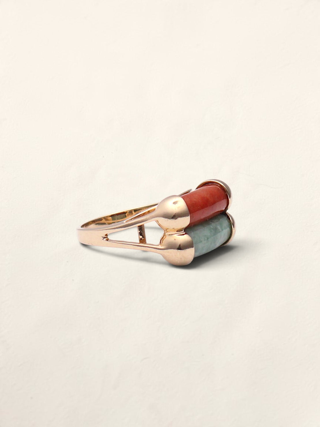 14k Green & Red Jade Ring