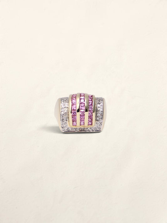14K Yellow Gold Vintage Pink Sapphire and Diamond Ring