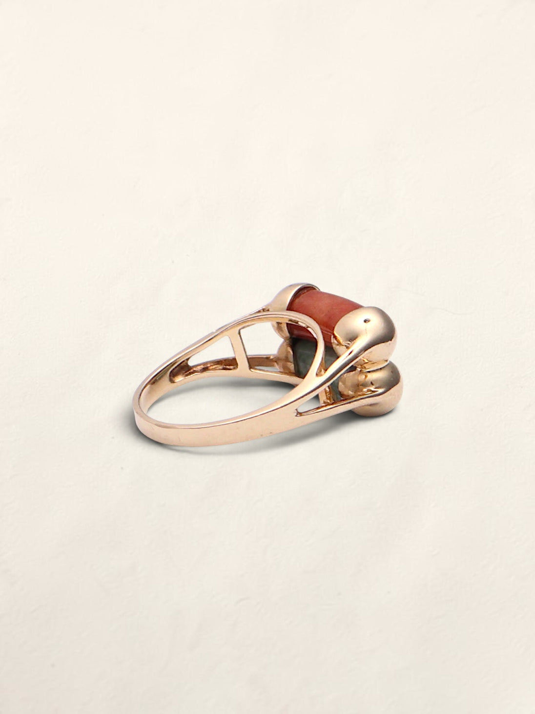 14k Green & Red Jade Ring