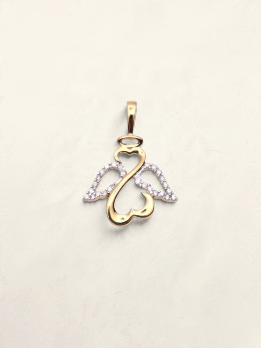 14k Gold Open Heart Angel Pendant