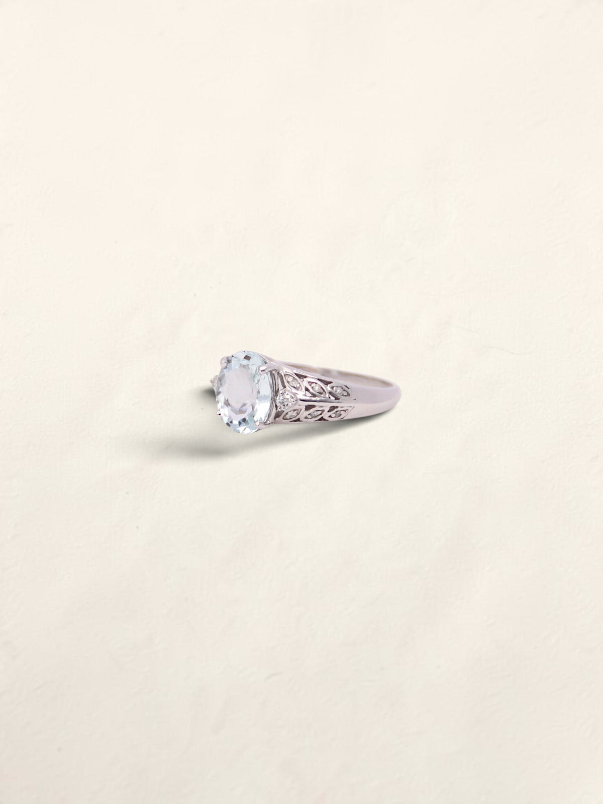 14K White Gold Aquamarine and Diamond Ring