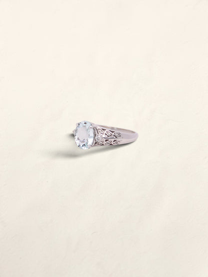 14K White Gold Aquamarine and Diamond Ring