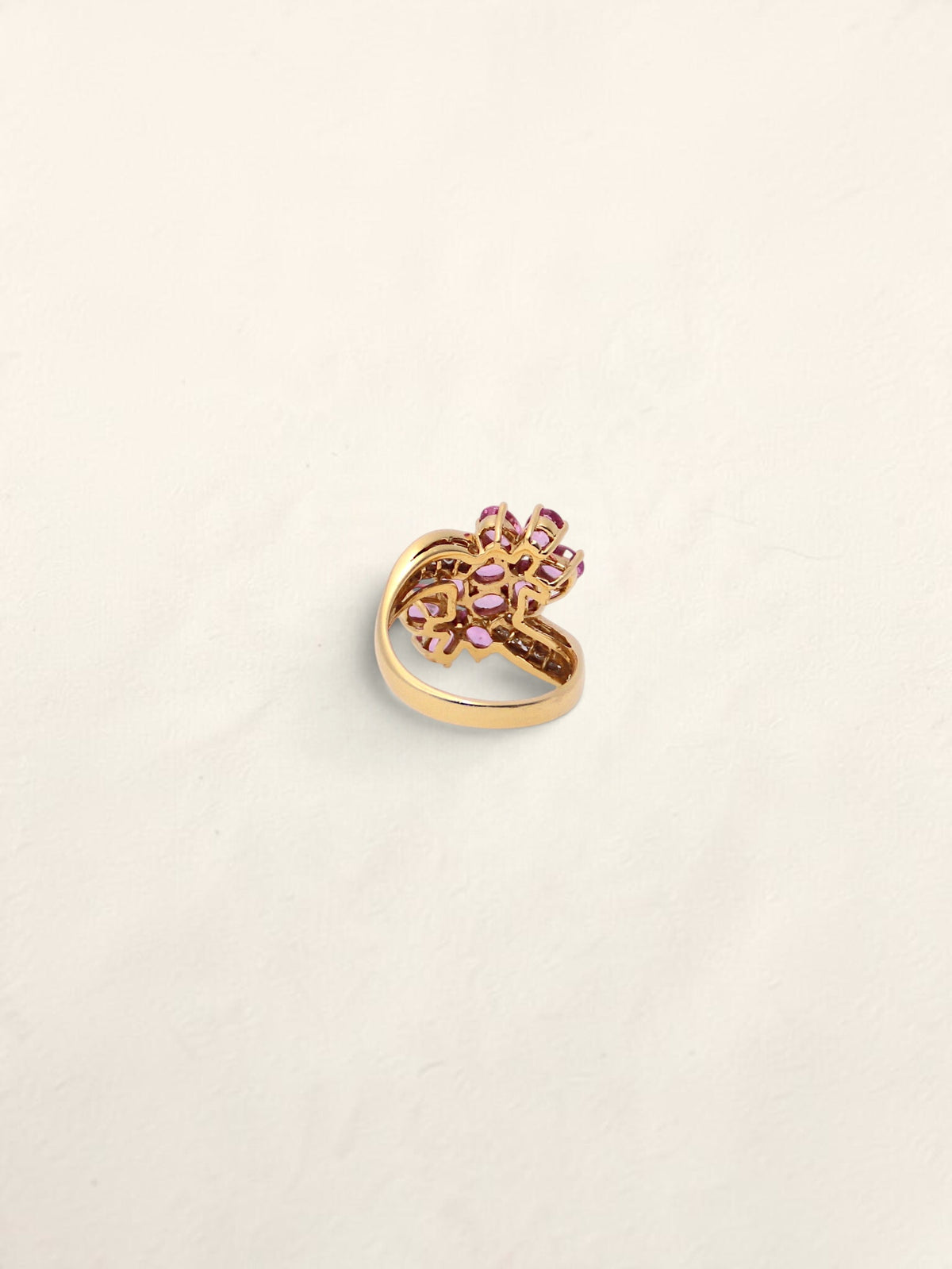 18K Yellow Gold Pink Sapphire Flower Ring with Diamonds