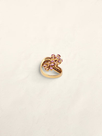 18K Yellow Gold Pink Sapphire Flower Ring with Diamonds