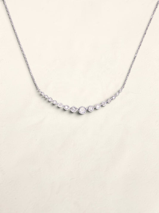 10K White Gold Curved Diamond Pendant Necklace