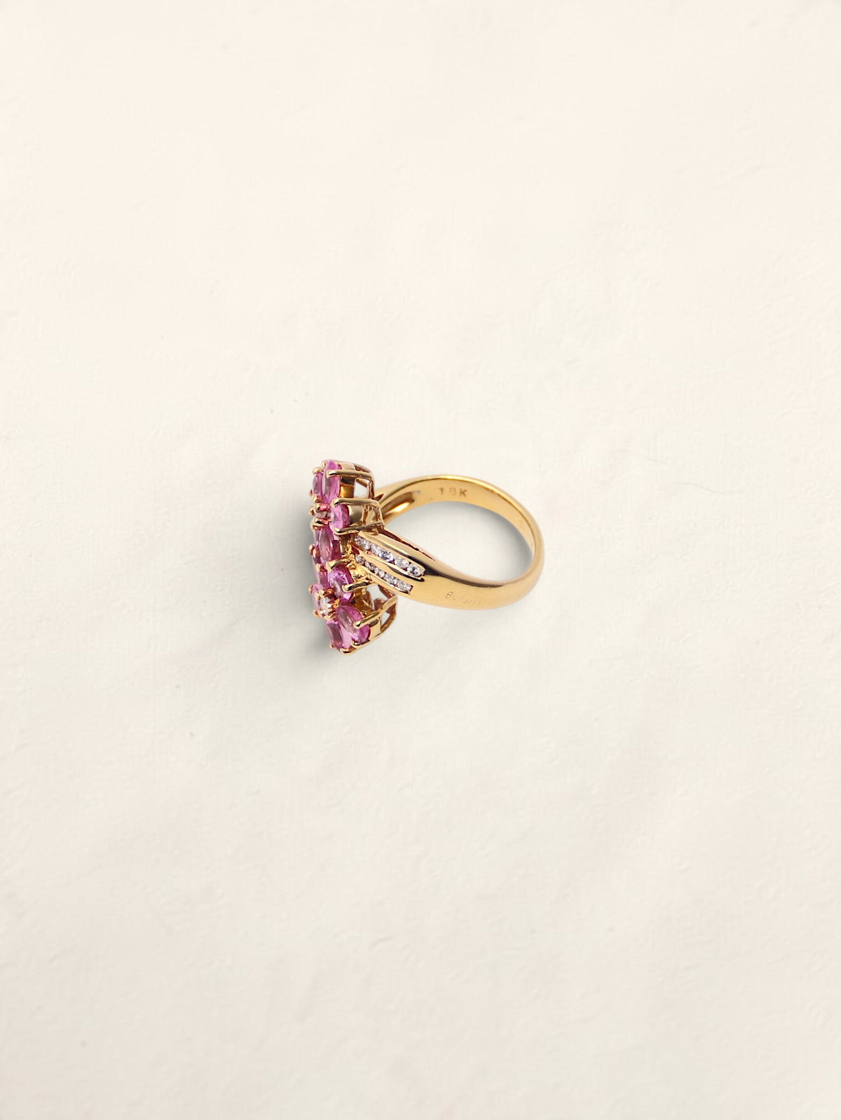 18K Yellow Gold Pink Sapphire Flower Ring with Diamonds