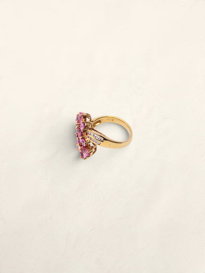 18K Yellow Gold Pink Sapphire Flower Ring with Diamonds