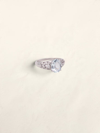 14K White Gold Aquamarine and Diamond Ring